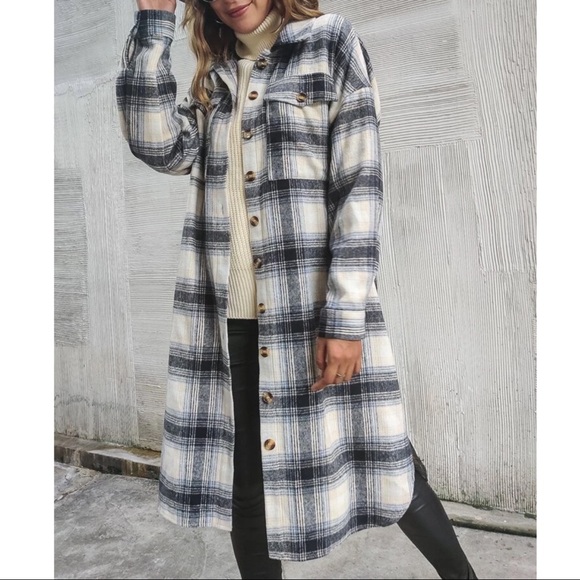 BellanBlue Jackets & Blazers - Cozy plaid Long button up jacket Shacket pockets oversized